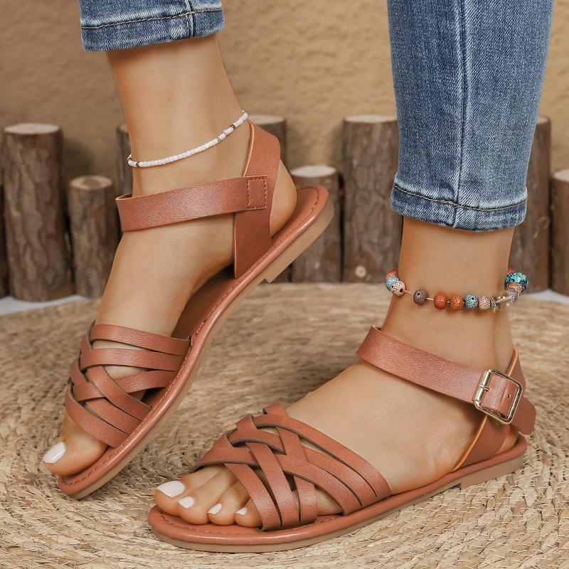 

Fashion Women s Flat Sandals for Summer Outer Wear Simple Korean Style Soft Soles Lightweight Non-Slip Sandals and Slippers 36 коричневый