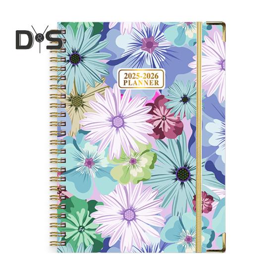

Планувальник на 2025-2026 рр., липень 2025 р. – черв. 2026 р. 12 місяців, щодня, щотижня, щомісяця, блокнот із квітковим принтом у спіралі для домашнього офісу в школі F
