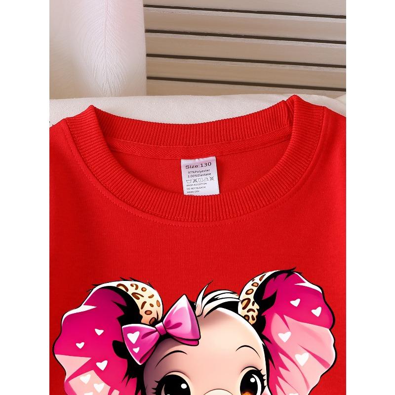 European sizes Girls Soft Crewneck Sweatshirt Cute Pink Elephant with Bow & Butterflies Print, Casual All-Match, Ideal Holiday Present