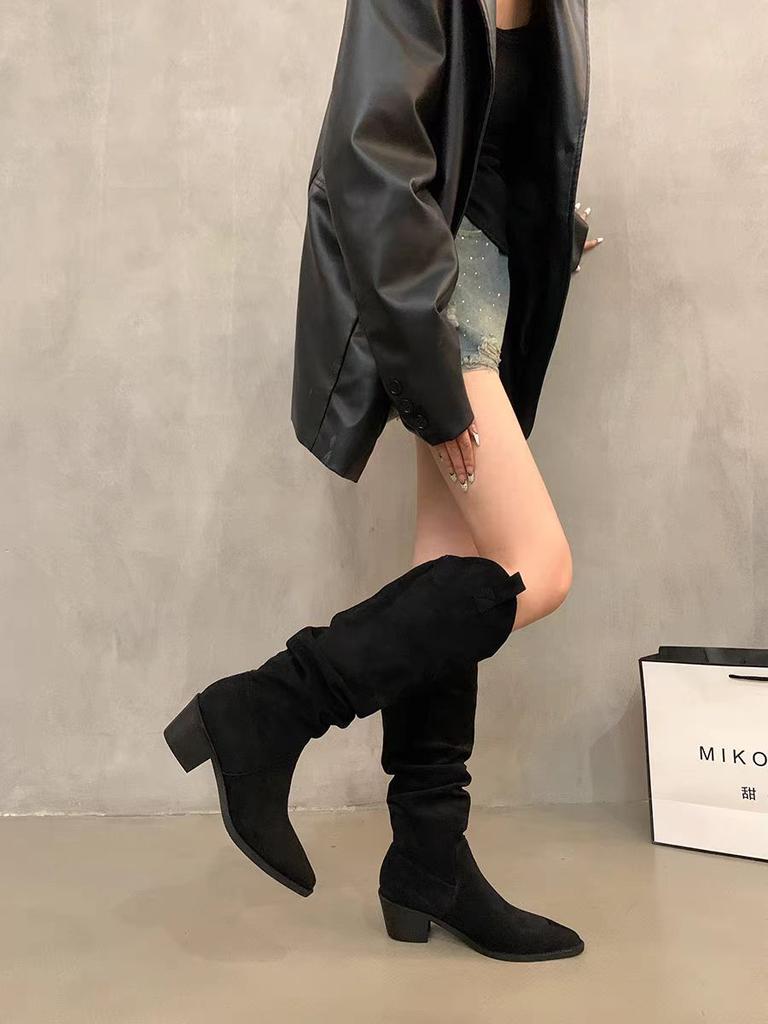 Long Boots 2026 French Retro Coffee Colored Pile Boots Western Cowboy Boots Autumn and Winter High Boots Women's Boots