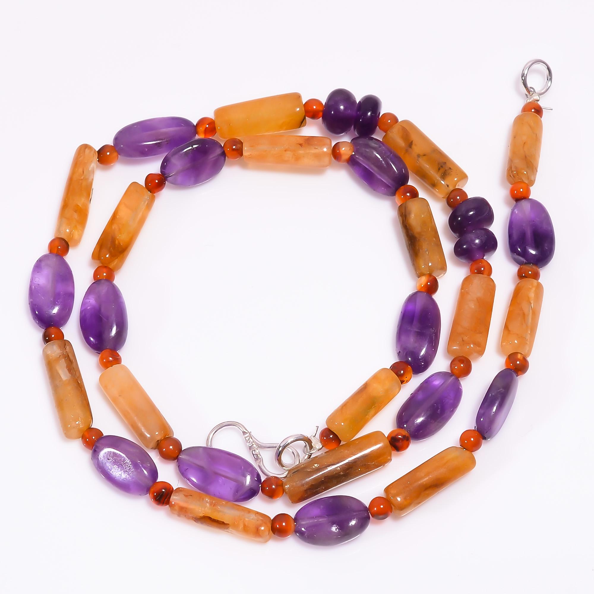 

Natural Amethyst Carnelian Gemstone Beads Necklace 3-16 mm 18 UB-8009 UB-8009
