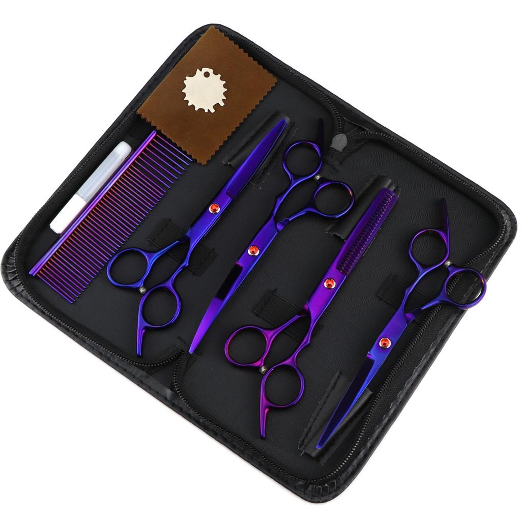 6.0/7 Inch, Color 4 Packs, Pet Beauty Scissors, Straight Scissors, Set Steel Comb Cross-Border