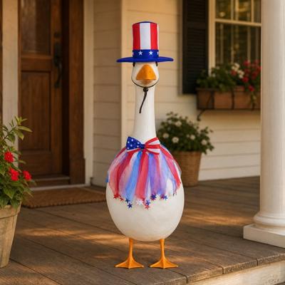 1 Set July 4th Goose Outfits, Patriotic Porch Goose Costume, Independence Day Apparel, Stars Stripes Hat Bow Tie for Lawn 23 Inch Goose Statue