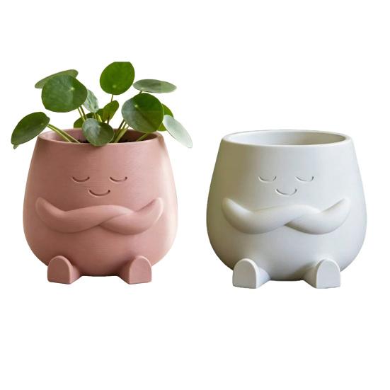 Mini Flowerpot Cute Desktop Planter 3D Printed Healing Smiling Face Creative Green Plant Pot for Home