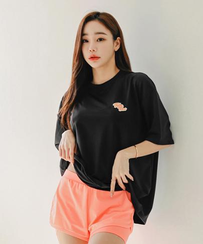 Tyubeuteuli Women'S Basic Loose Fit Short Sleeve Rash Guard B604 Black