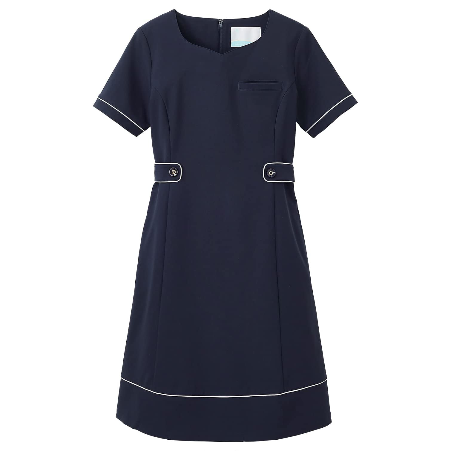 Anfamie Beauty Salon Uniform Dress, Stain-Resistant, Color-Coordinated Piping, Stretch, Anti-See-Through, Anti-Static, Water-Repellent, for Clinics, R