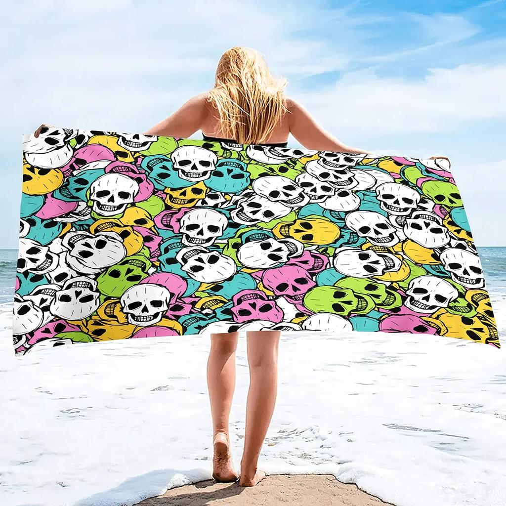 Totenkopf Strandtücher Weiche Neuheit Handtücher Lustiges Skelett Sandfreies Strandtuch Saugfähiges Badetuch Große Handtücher für Spa Pool