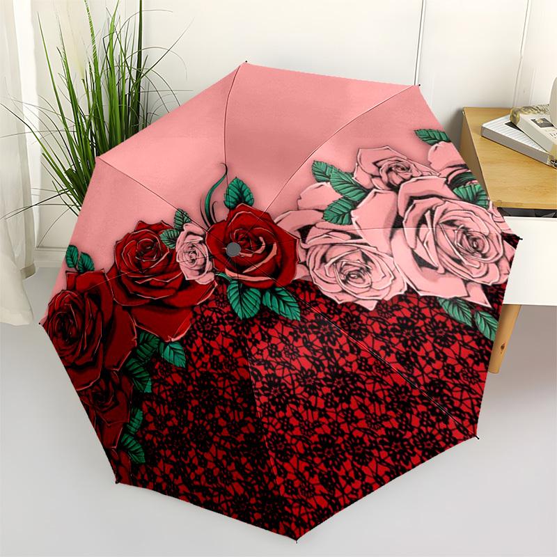 1pc Roses and Lace Design Umbrella with Plastic Handle,Suitable for All Seasons Umbrellaptys26051