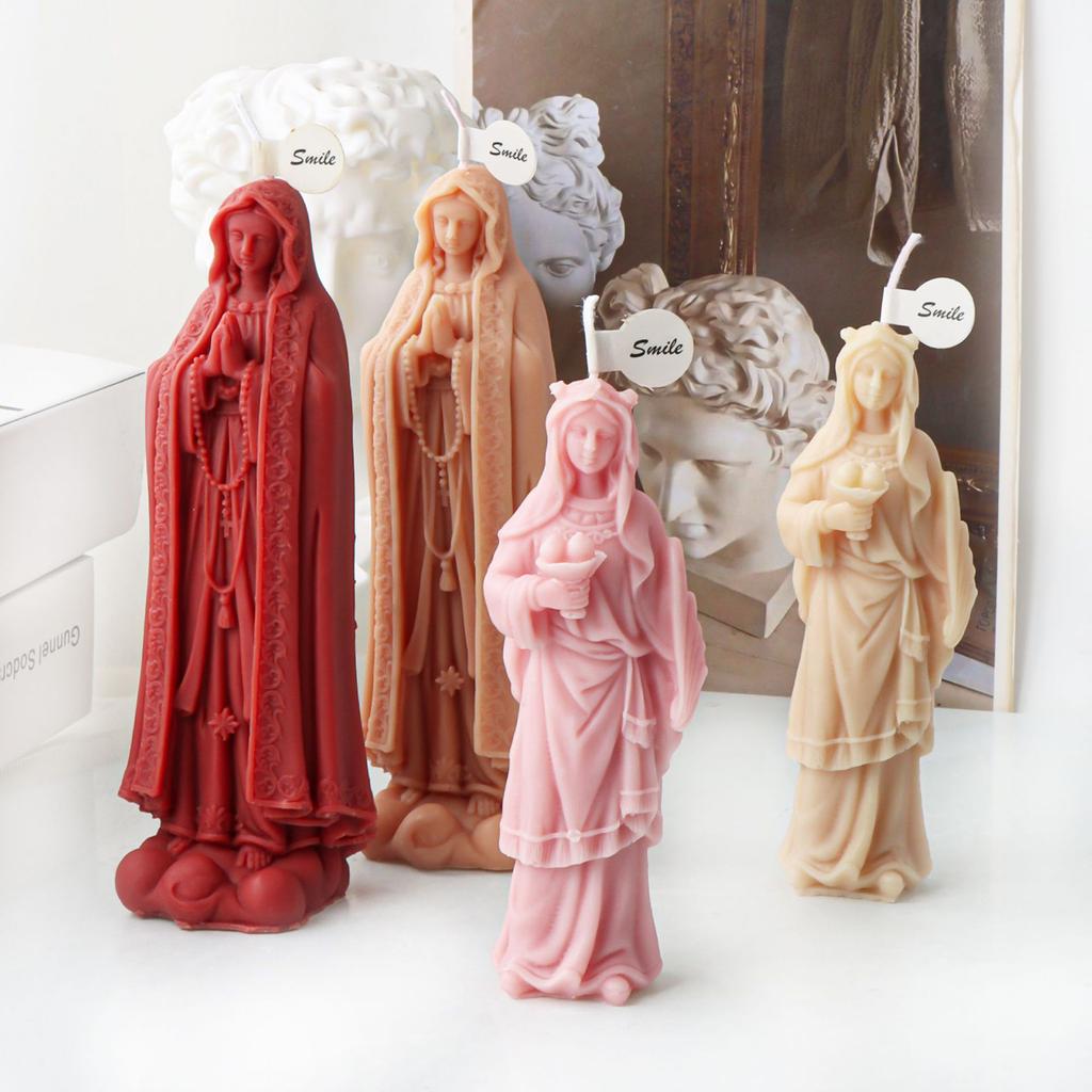 Virgin Statue Candle Silicone Mold Concrete Resin Molds Aromatherapy Candle Making Gypsum Mold for Religious Enthusiasts