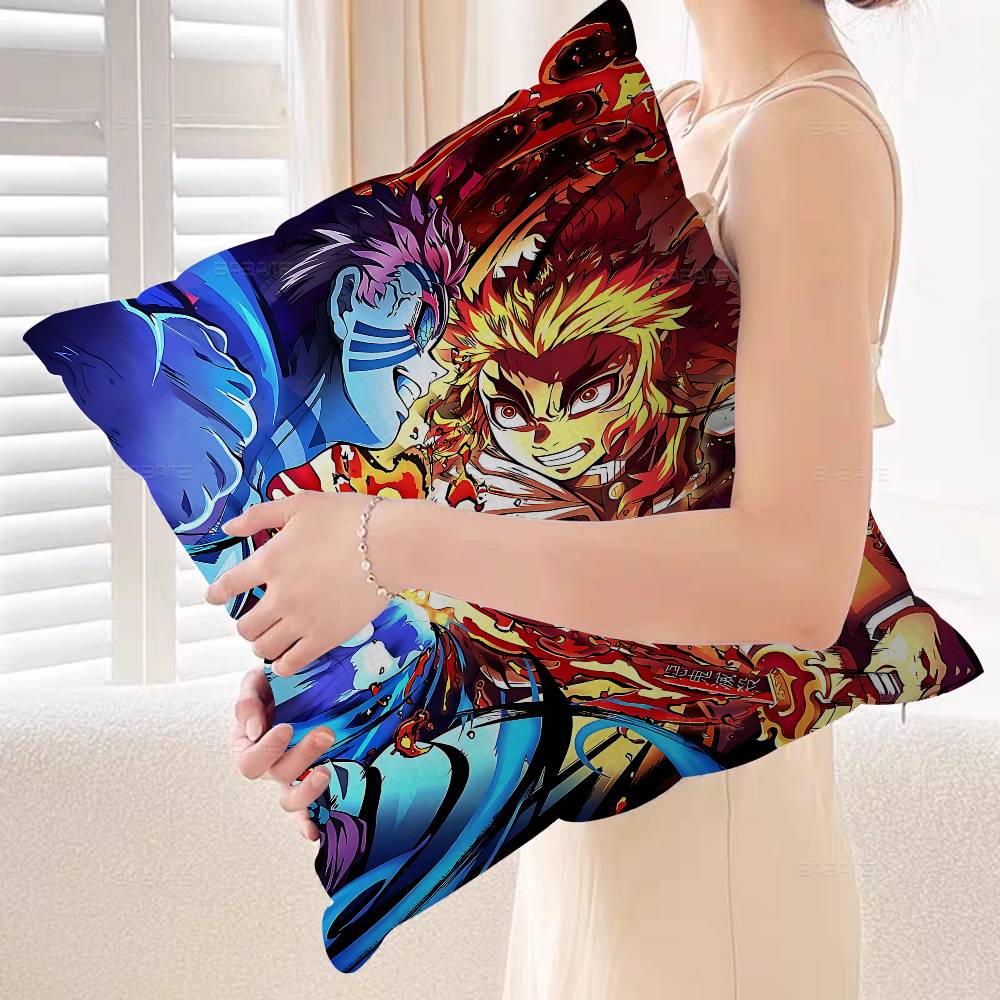 Japanese Anime Akaza D-Demon Slayer Cushion Cover Car Throw Pillow Case For Sofa Car Christmas Gift 40x40cm 45x45cm