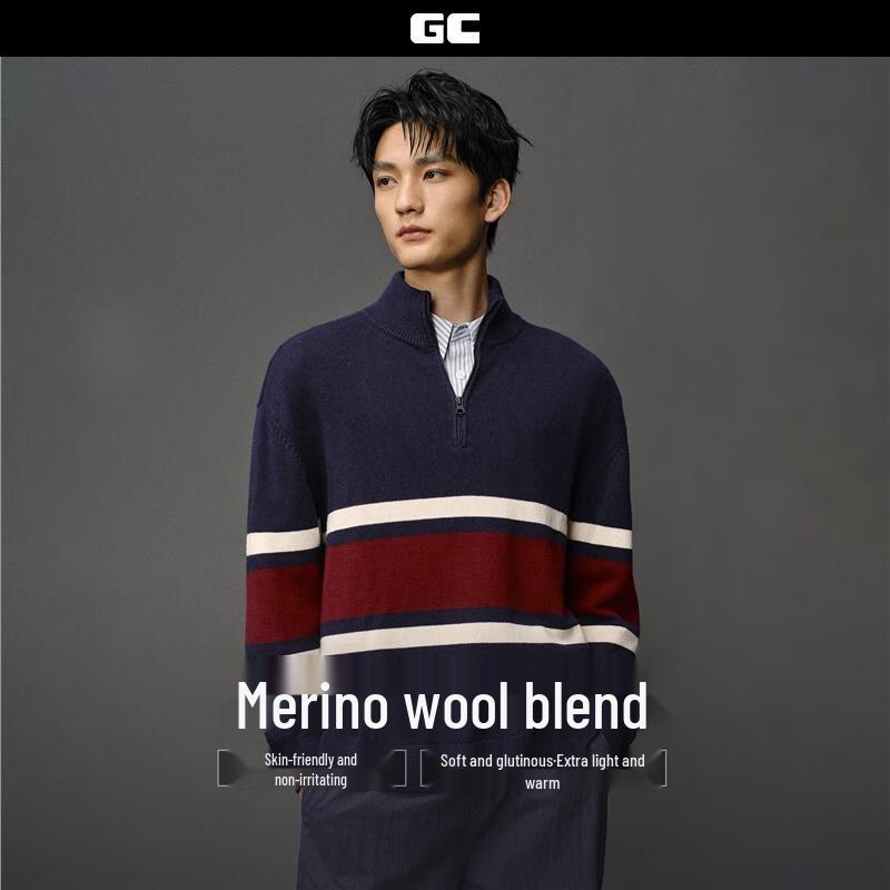 

GIORDANO CONCEPTS Мужской трикотажный свитер в полоску с цветовыми блоками на молнии до половины M