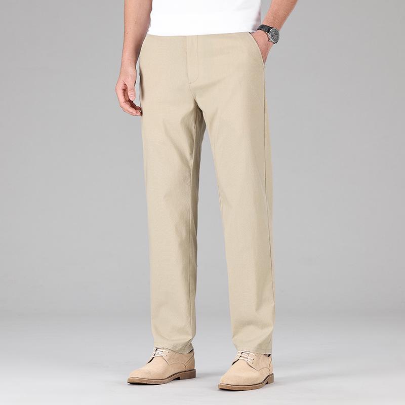 

Мужские льняные брюки высокого класса для повседневной носки: Весна/Лето Дышащие, Эластичные, Свободного кроя, Прямые, Тонкий Ледяной шелк, С высокой талией, Длинные брюки. 29 жёлтый/льняной