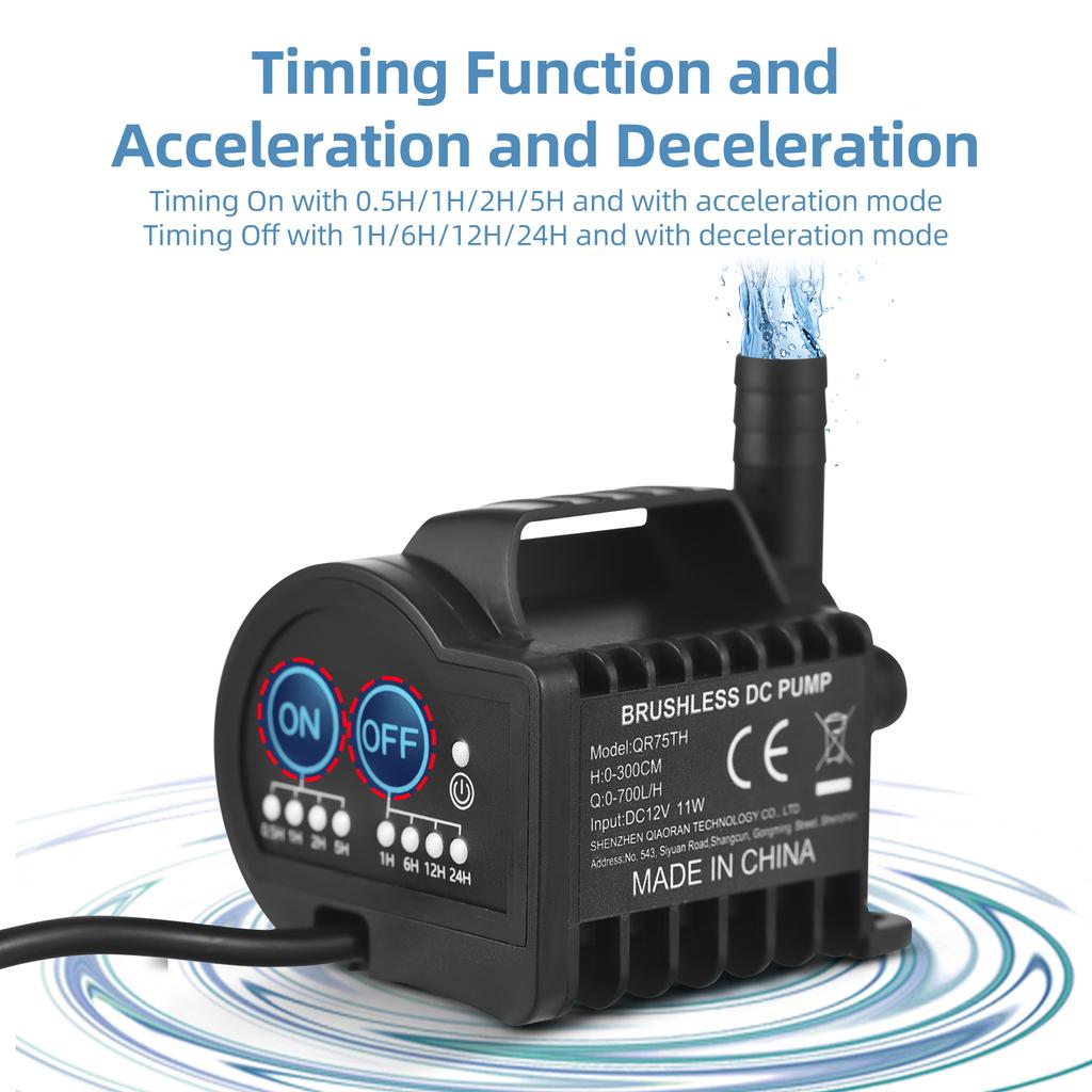 Mini 12V Water Pump with 4 Gear On/Off Timing, Acceleration and Deceleration Function, Max 700L/H