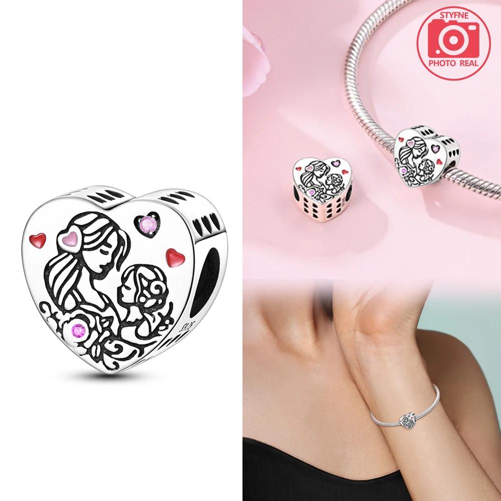 Kupferfarben Mutter und Tochter umarmen sich Liebesperlen Anhänger Kompatibel mit Authentischen Armbändern DIY Feiner Schmuck Geschenk für Frauen
