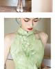 2026 Summer Green Sleeveless Cheongsam: Slimming Off-Shoulder, Waist-Cinching Halter Dress