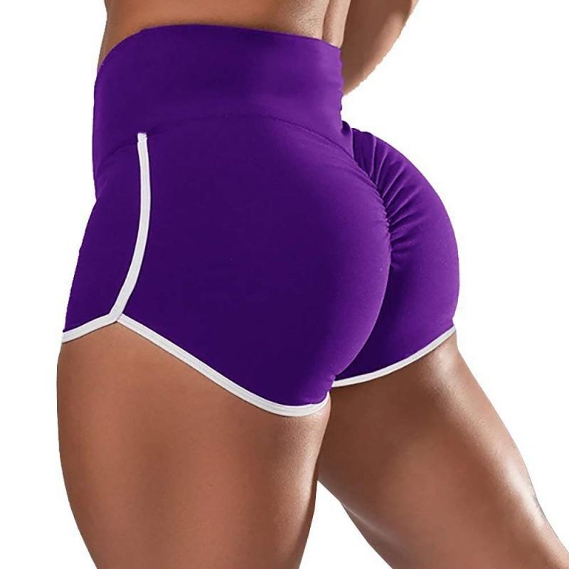 New Summer Women's Large Size Sexy Solid Color High Waist Hemming Color Matching Sports Running Tight Hip Shorts