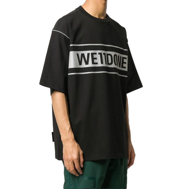 WE11DONE Classic Laser Reflective Letter Logo Unisex Printed Round Neck Short Sleeve T-Shirt Unisex T-Shirt Black WD-TP5-19-940-BK
