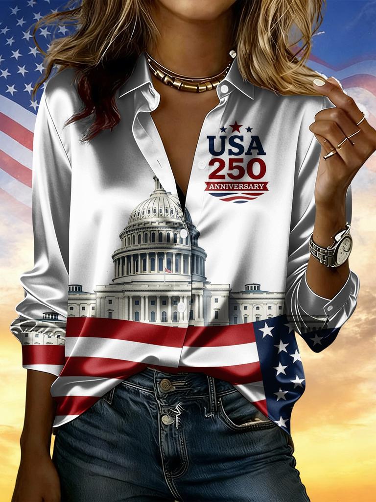 Camicia rétro a righe contrastanti in raso a maniche lunghe, camicia da pendolare temperamentale americana rétro, larga e sottile