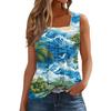 Women's Summer Casual Pleated Square Neck Sleeveless Tank Top Printed T-Shirt