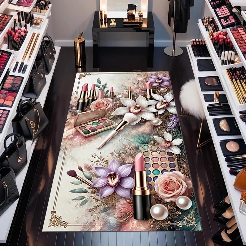 Cosmetics Printed Carpet Women's Room Cloak Room Makeup Desk Non Slip Floor Mat Makeup Studio Decorative Rug