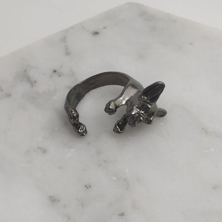 Adjustable Vintage Pug Bulldog Animal Ring for Women
