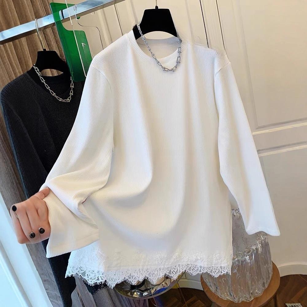 

Экстра-большая Высококачественная Кружевная Матовая Футболка с Длинным Рукавом для Мужчин и Женщин, Свободный и Повседневный Утепленный Базовый Слой для Осени 4XL белый