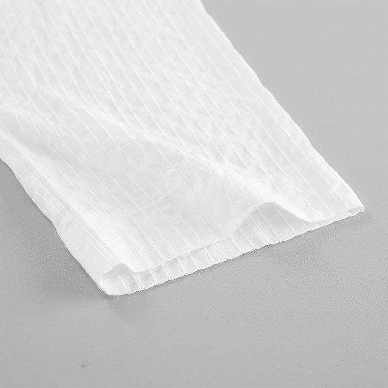 White Cotton Women's Clothes Casual Short Pants Set 2025 Summer New Women Jacquard Fashion Loose Long Sleeve Shirt & Shorts Set