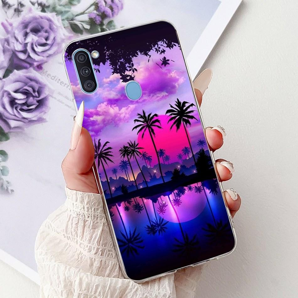 For Samsung Galaxy A11 M11 Phone Case Samsung A11 M11 A115F M115F Elegant Floral Cat Painted Soft Silicone Transparent TPU Cases