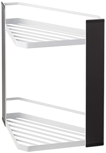 Yamazaki Magnetic Bathroom Corner Rack, 2-Tier, White, Approx. W22.5 X D22.5 X H34cm, Tower Series, Bathroom Storage, Floating Rack, Dish Drainer, 662