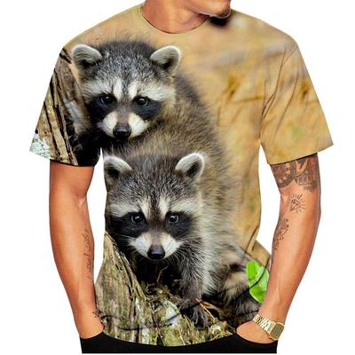 Nieuw modieus, schattig T-shirt met 3D-print van een wasbeer voor dames en heren. Casual shirt met korte mouwen en wasbeerprint, perfect voor de zomer.