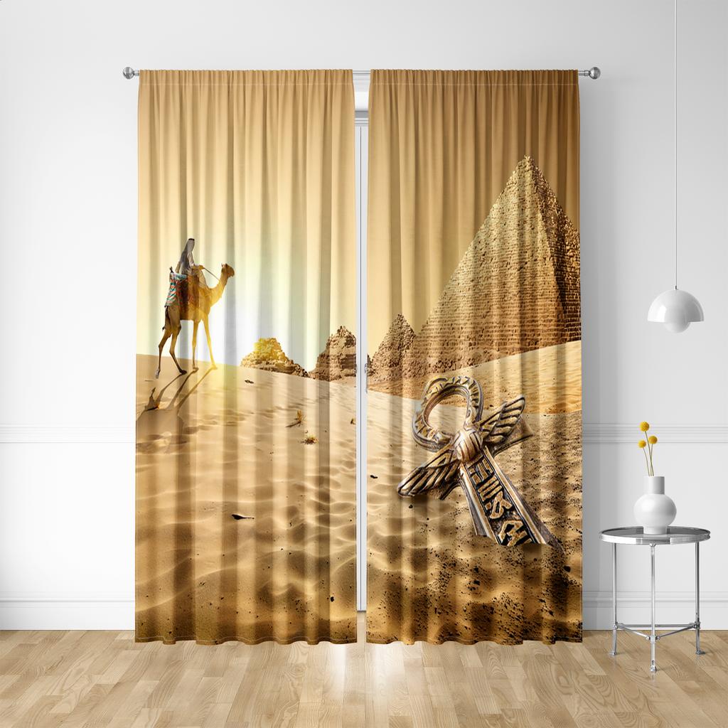 2PC Home Decoration Curtains, Desert Background With Pole Pocket Curtains, Kitchen, Coffee Shop, Living Room, Balcony, Garden
