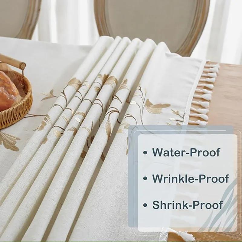 Baumwoll-Leinen-Tischdecke Strapazierfähige bestickte Tischdecken Landhausstil Tischdecke, Weiche und knitterfreie Tischabdeckung mit Quasten