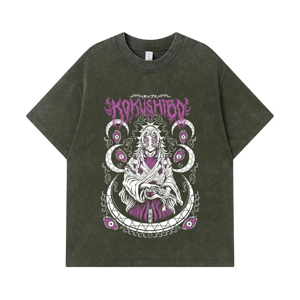 275 GSM Washed T-shirts 100 Cotton Demon Slayer V118 Kokushibo Print Unisex Heavy Cotton T Shirt S армия зеленый 2340₽