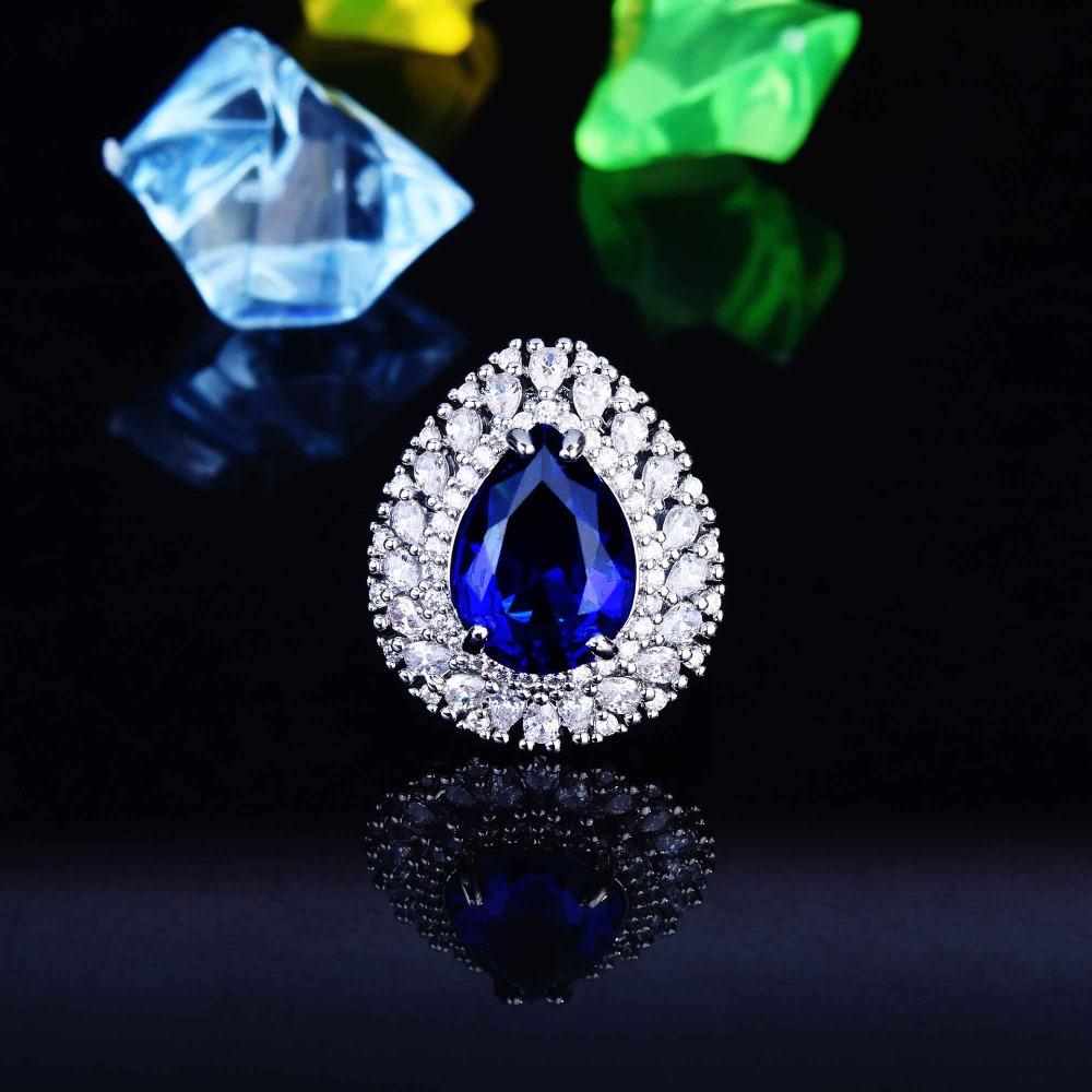 European Elegant Jewelry Set Imitation Sri Lanka Cornflower Blue Sapphire Pendant Open Ring Earrings for Women