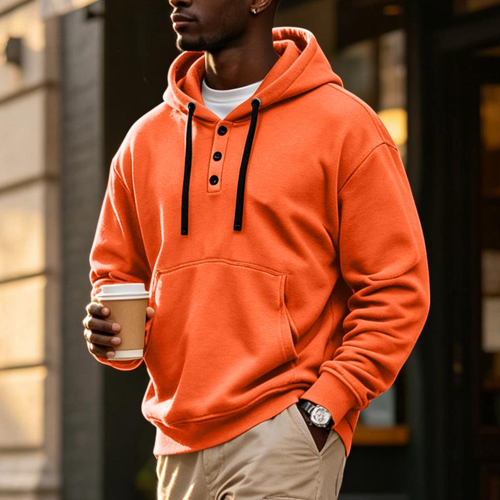 Men's Hoodie with Button Front, Casual Athletic Pullover Sweatshirt for Workout and Everyday Wear