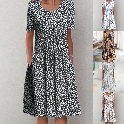 Women's Summer  Casual Fashion O-neck Short Sleeve Print Pullover Loose Dress