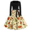 Women's Casual Christmas Print Square Neck Vintage Dress for Holiday Party