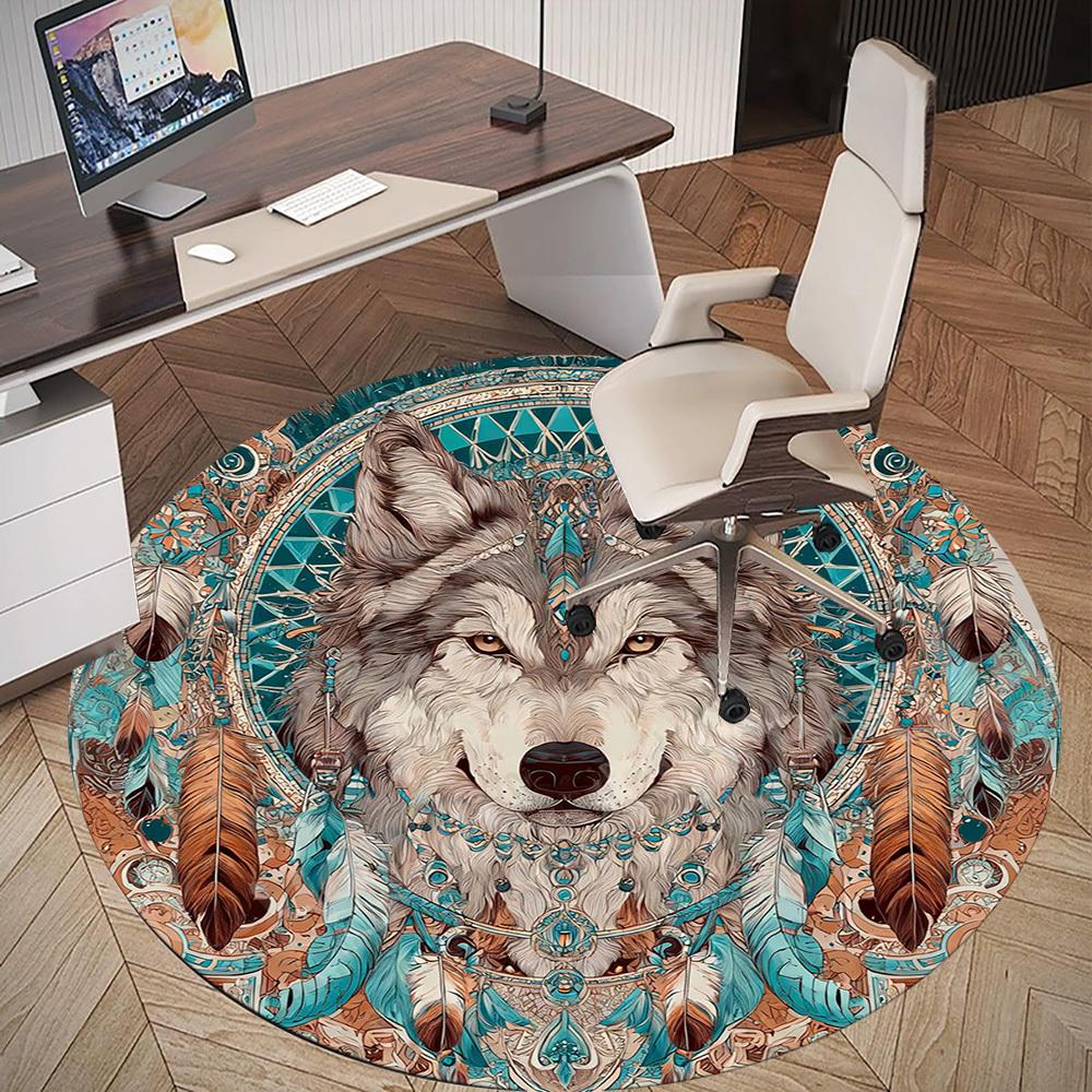 1PC wolf feathers Office Round Area Rug, Under Office Chairs Bedroom Living Room Home Decor, Carpet for Office -1110129