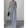 2026 Womens Off-Shoulder Sleeveless Solid Color Wide Leg Pants Set Casual Outfit
