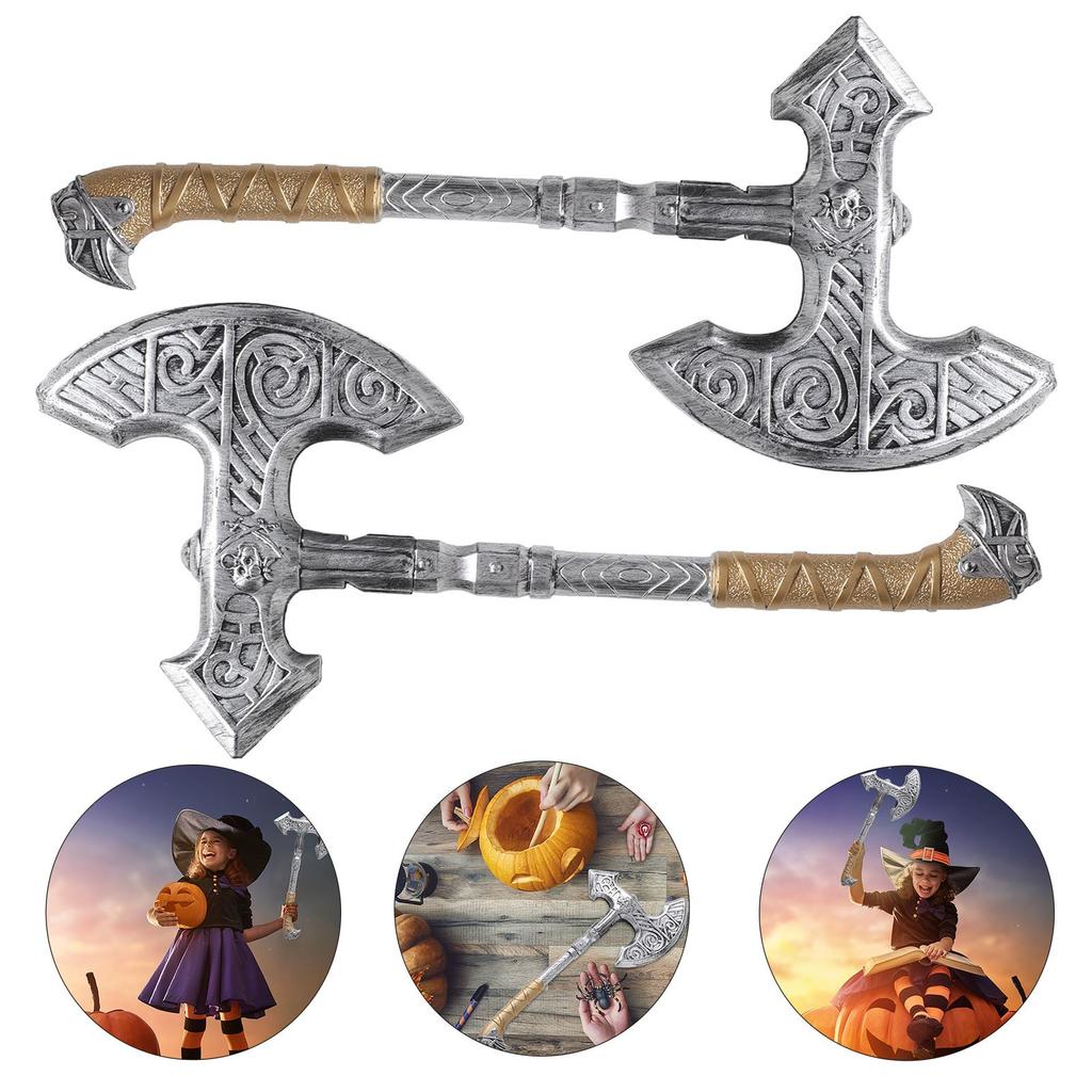 2pc Fish Bone Ax Ornaments Kids Halloween Cosplay Costume Haunted House Prop Children Plastic Toy Fake Fish Bone Ax Party Supply