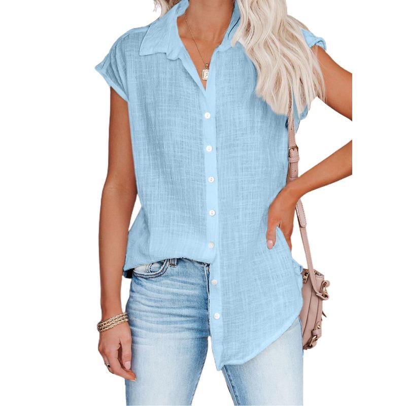 Summer new solid color single-breasted shirt women's casual short-sleeved top