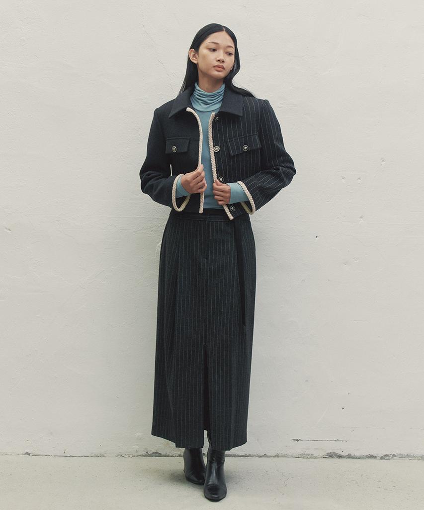 Make A Toast Low-Rise Striped Ribbon Skirt Dark Gray Mbdfsk001Dg