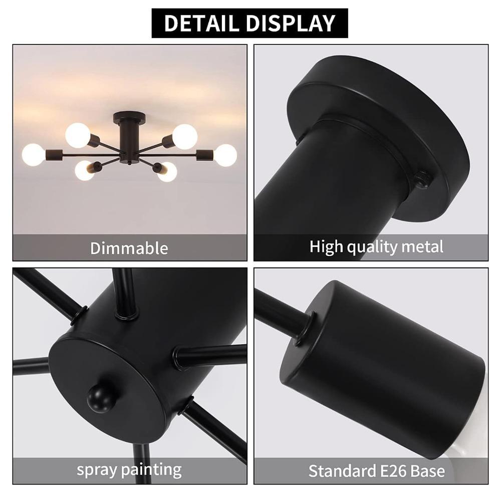 E27 Chandelier 6-Lights Close To Ceiling Light Modern Ceiling Lamp  Office