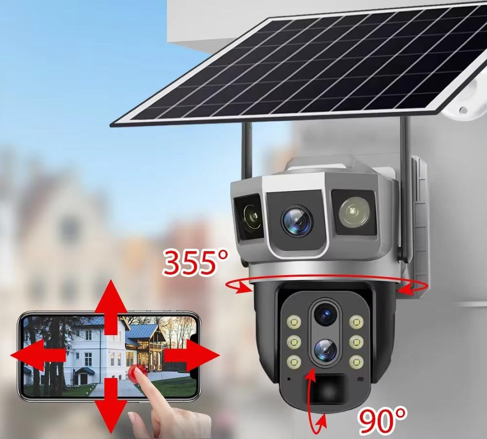 LS VISION 3 Lens HD Night Vision Solar Camera 12MP Auto Tracking IP Cameras Outdoor Waterproof Video Surveillance 6K Smart 360 Monitoring