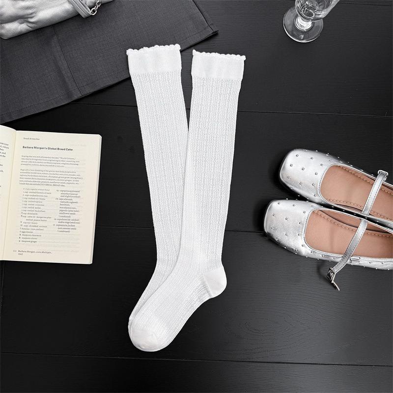 Calze da donna stile giapponese Calzini alti al ginocchio Calzini lunghi in nylon trasparente ultrasottile Calzini al ginocchio JK Lolita per ragazze dolci