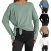 Women's T-shirt, Solid Color, Round Neck, Long Sleeve, Irregular Button, Hem Top
