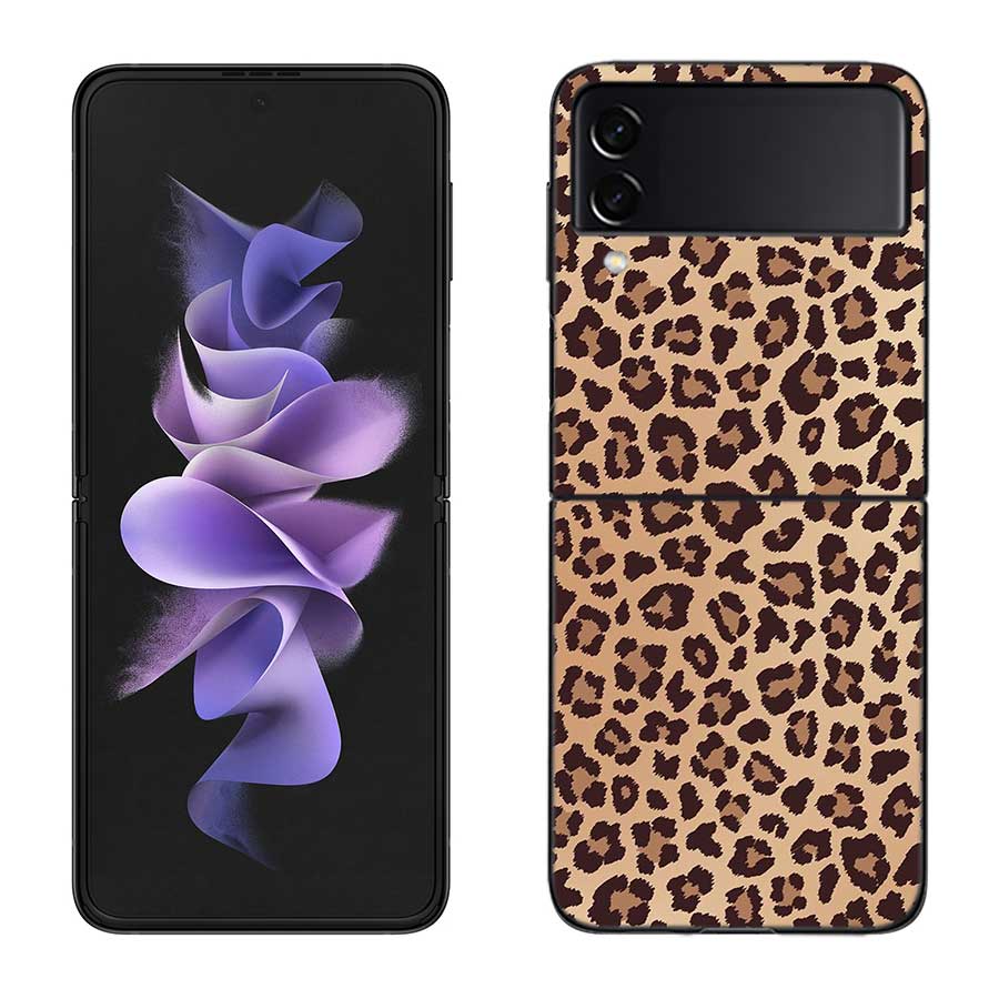 Leopard Print Pink Case For Samsung Z Flip 6 5G Galaxy Z Flip 5 4 3 5G Black Hard Cell Phone Cover Luxury PC Shell Coque