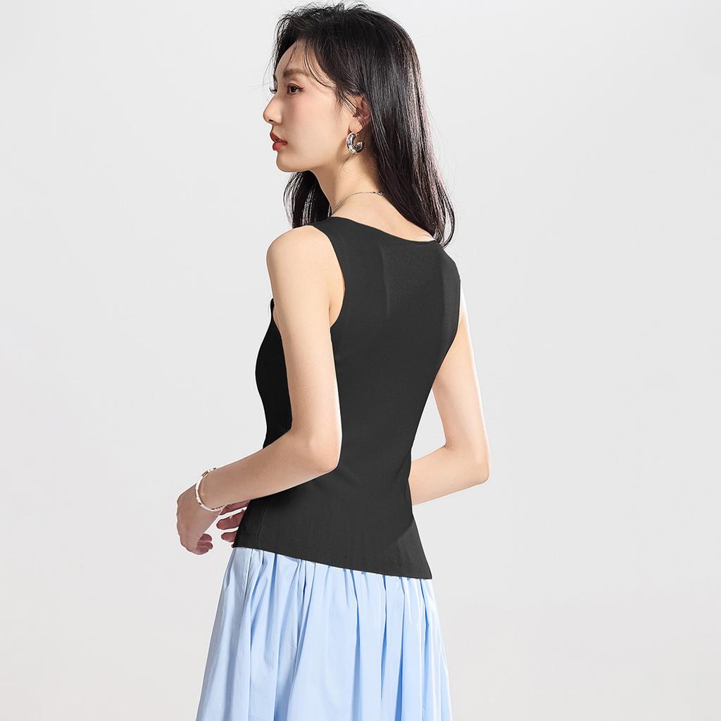 Inner sleeveless ice silk knitted base T-shirt, camisole vest, women's outerwear T-shirt, air-conditioned top, casual summer