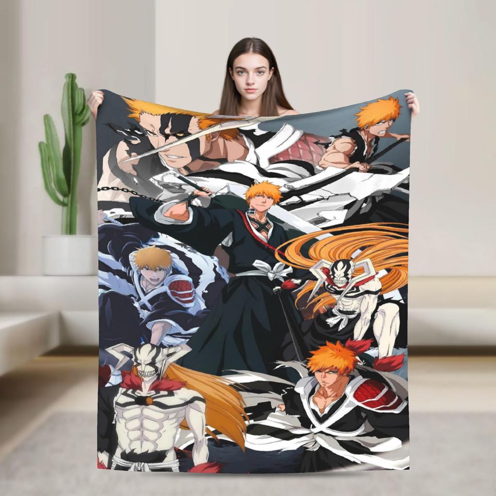 Ichigo Orihime Uryu Blanket Bleached Camping Flannel Throw Blanket For Living Room Super Soft Custom Diy Quality Bedspread Gift