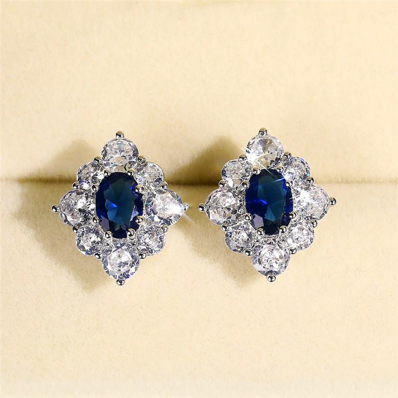 Vintage Blue Stud Earrings for Women Chic Design Noble Lady's Ear Accessories Retro Party Nice Anniversary Gift Jewelry